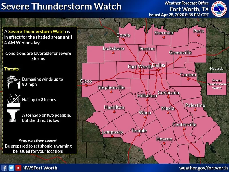 Kaufman County under Severe Thunderstorm Watch until 4 a.m.