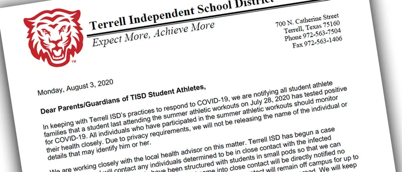 Terrell ISD student athlete who attended summer athletic workouts tests positive for COVID-19