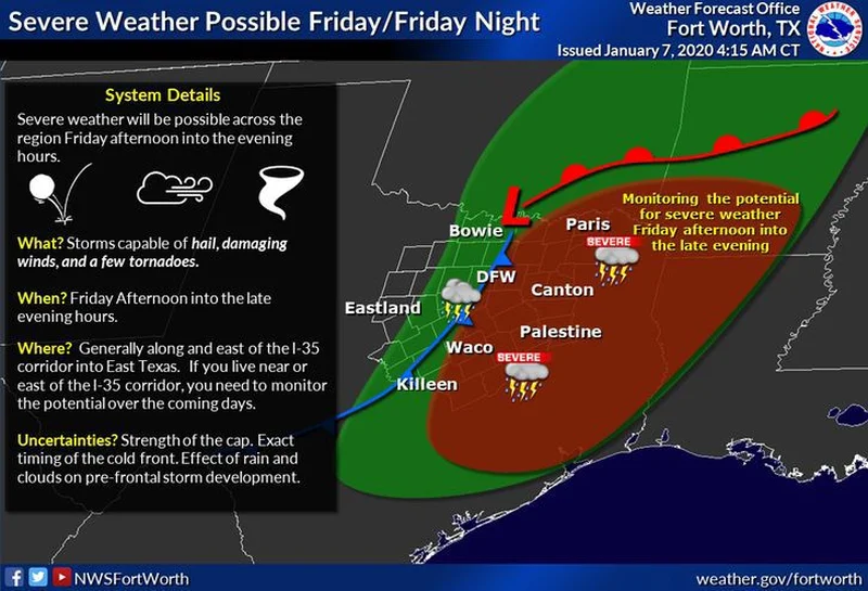 Strong to severe storms possible Friday across north and east Texas, including Kaufman County