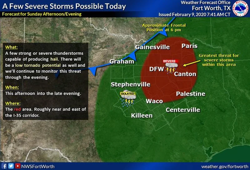 Severe storms possible Sunday evening in Kaufman County, surrounding areas