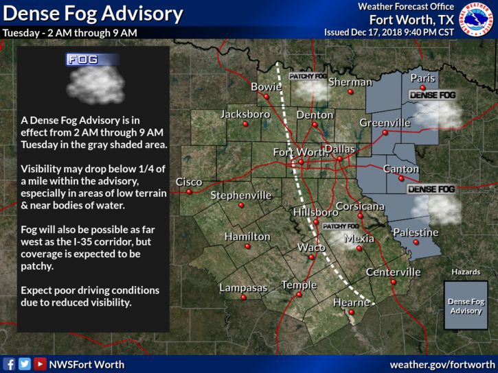 Areas of dense fog expected to impact locations across area after ...
