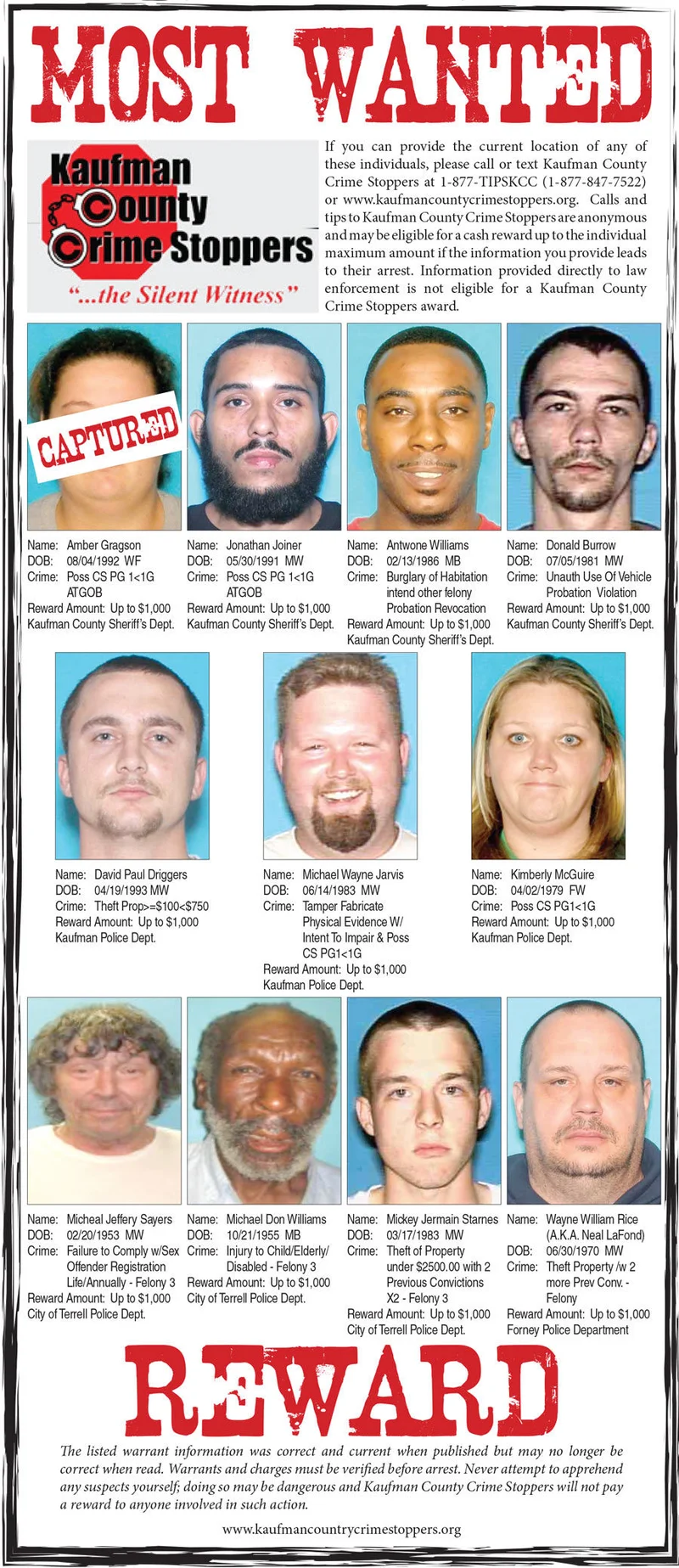 March 2018: Kaufman County's Most Wanted