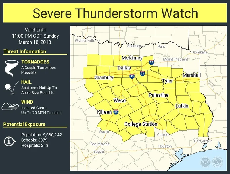 Severe Thunderstorm Watch issued for Kaufman County