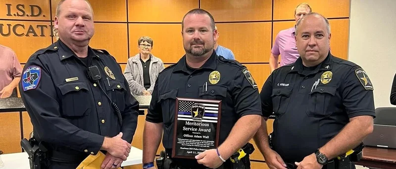 Kaufman ISD police officer presented Meritorious Service Award for preventing fleeing suspect from entering school zone