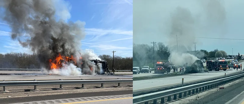 Traffic delays on westbound U.S. Highway 175 in Crandall due to RV fire