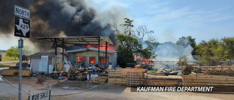Multiple area fire departments respond to lumber yard fire in northern Kaufman County