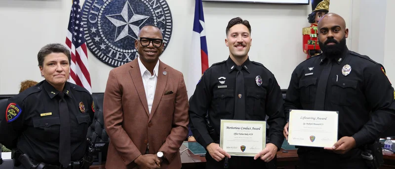 Forney police officers honored with meritorious service, lifesaving awards for aiding distressed woman on bridge